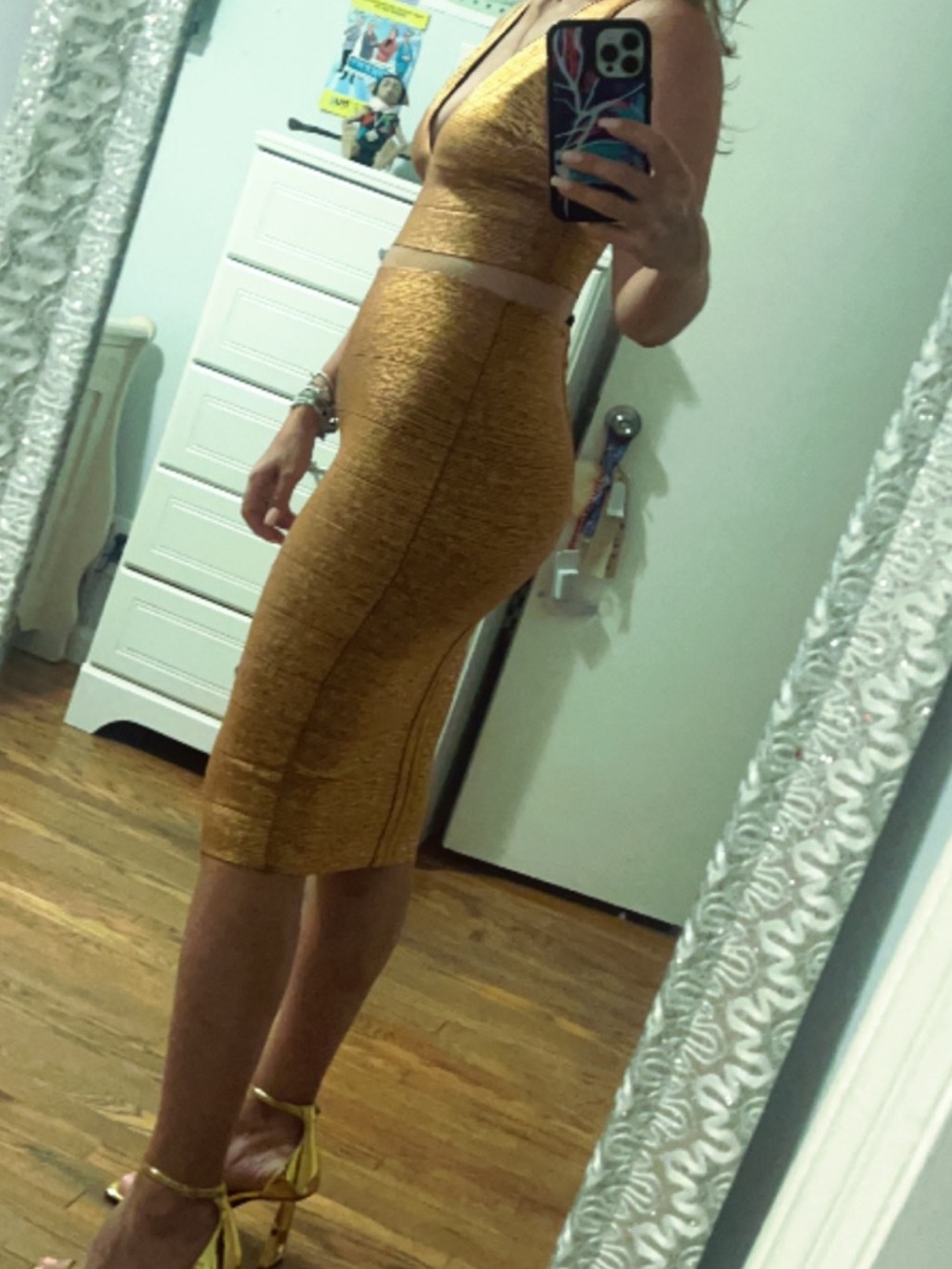 bebe Mustard Ribbed Pencil Skirt